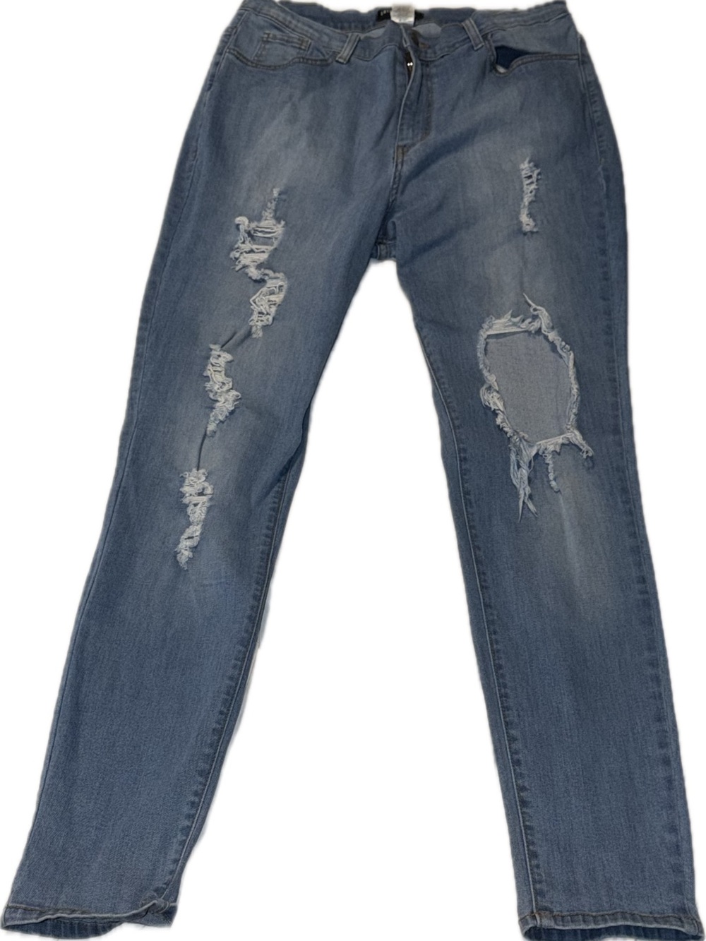 Fashion Nova Distressed Medium Blue Skinny Jeans with Rips